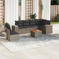 vidaXL 7-tlg. Garten-Sofagarnitur mit Kissen Grau Poly Rattan