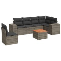 vidaXL 7-tlg. Garten-Sofagarnitur mit Kissen Grau Poly Rattan