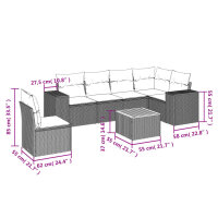 vidaXL 7-tlg. Garten-Sofagarnitur mit Kissen Grau Poly Rattan