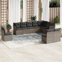 vidaXL 10-tlg. Garten-Sofagarnitur mit Kissen Grau Poly...