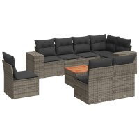 vidaXL 9-tlg. Garten-Sofagarnitur mit Kissen Grau Poly Rattan