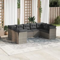 vidaXL 9-tlg. Garten-Sofagarnitur mit Kissen Grau Poly Rattan