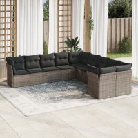 vidaXL 10-tlg. Garten-Sofagarnitur mit Kissen Grau Poly...