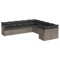 vidaXL 10-tlg. Garten-Sofagarnitur mit Kissen Grau Poly...