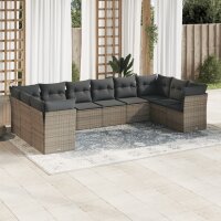 vidaXL 10-tlg. Garten-Sofagarnitur mit Kissen Grau Poly...