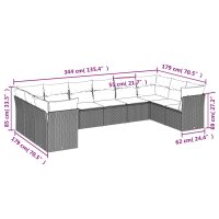 vidaXL 10-tlg. Garten-Sofagarnitur mit Kissen Grau Poly...