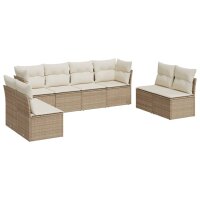 vidaXL 8-tlg. Garten-Sofagarnitur mit Kissen Beige Poly Rattan