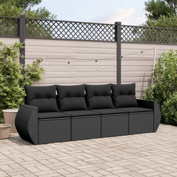 vidaXL 4-tlg. Garten-Sofagarnitur mit Kissen Schwarz Poly Rattan