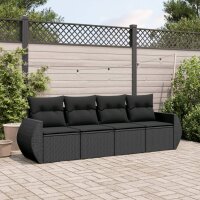 vidaXL 4-tlg. Garten-Sofagarnitur mit Kissen Schwarz Poly...