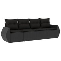 vidaXL 4-tlg. Garten-Sofagarnitur mit Kissen Schwarz Poly...