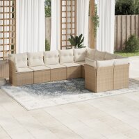 vidaXL 9-tlg. Garten-Sofagarnitur mit Kissen Beige Poly Rattan