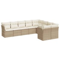 vidaXL 9-tlg. Garten-Sofagarnitur mit Kissen Beige Poly Rattan