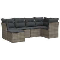 vidaXL 6-tlg. Garten-Sofagarnitur mit Kissen Grau Poly Rattan