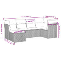 vidaXL 6-tlg. Garten-Sofagarnitur mit Kissen Grau Poly Rattan