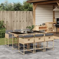 vidaXL 7-tlg. Garten-Essgruppe mit Kissen Beigemischung Poly Rattan