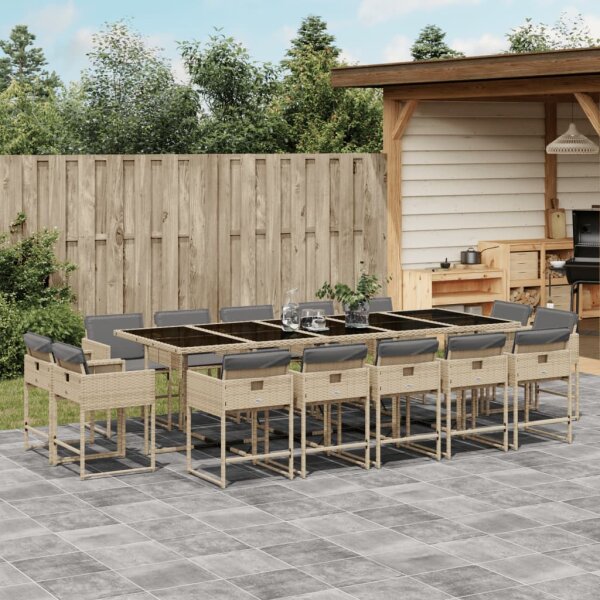 vidaXL 15-tlg. Garten-Essgruppe mit Kissen Beigemischung Poly Rattan