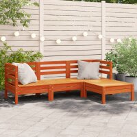 vidaXL Gartensofa 3-Sitzer mit Hocker Wachsbraun Massivholz Kiefer