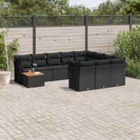 vidaXL 11-tlg. Garten-Sofagarnitur mit Kissen Schwarz Poly Rattan