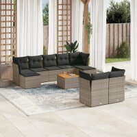 vidaXL 10-tlg. Garten-Sofagarnitur mit Kissen Grau Poly...