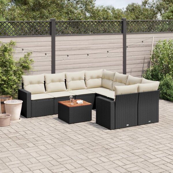 vidaXL 9-tlg. Garten-Sofagarnitur mit Kissen Schwarz Poly Rattan