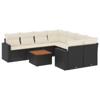 vidaXL 9-tlg. Garten-Sofagarnitur mit Kissen Schwarz Poly...