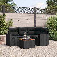 vidaXL 5-tlg. Garten-Sofagarnitur mit Kissen Schwarz Poly...