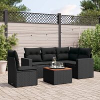 vidaXL 6-tlg. Garten-Sofagarnitur mit Kissen Schwarz Poly Rattan