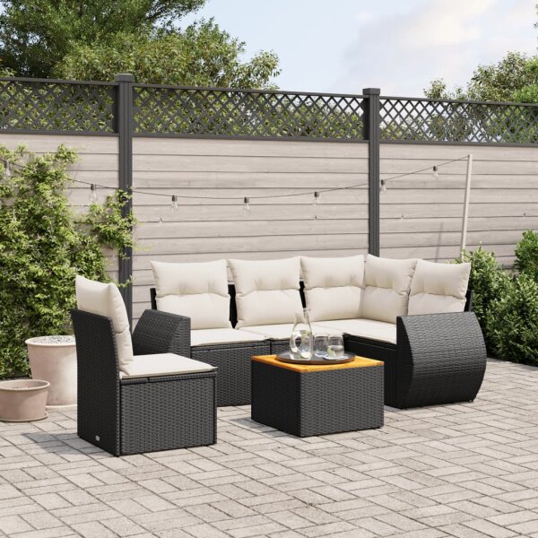 vidaXL 6-tlg. Garten-Sofagarnitur mit Kissen Schwarz Poly Rattan