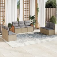 vidaXL 7-tlg. Garten-Sofagarnitur mit Kissen Beige Poly...