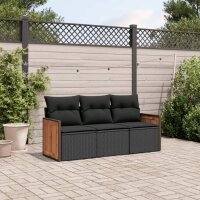 vidaXL 3-tlg. Garten-Sofagarnitur mit Kissen Schwarz Poly...