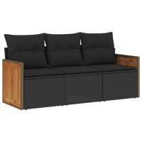 vidaXL 3-tlg. Garten-Sofagarnitur mit Kissen Schwarz Poly...