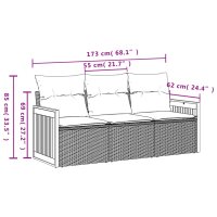 vidaXL 3-tlg. Garten-Sofagarnitur mit Kissen Schwarz Poly Rattan