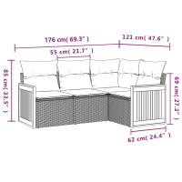 vidaXL 4-tlg. Garten-Sofagarnitur mit Kissen Grau Poly Rattan