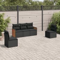 vidaXL 5-tlg. Garten-Sofagarnitur mit Kissen Schwarz Poly Rattan