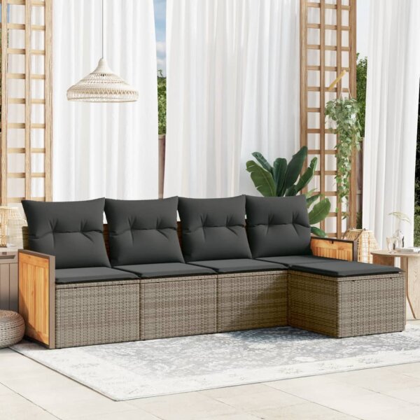 vidaXL 5-tlg. Garten-Sofagarnitur mit Kissen Grau Poly Rattan