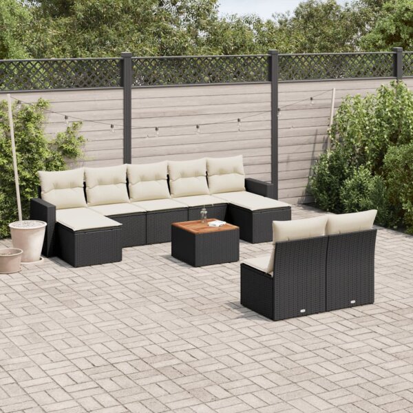 vidaXL 10-tlg. Garten-Sofagarnitur mit Kissen Schwarz Poly Rattan