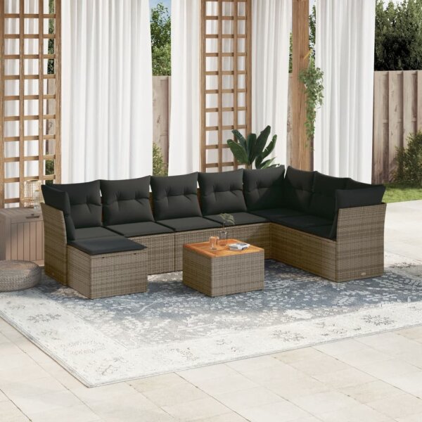 vidaXL 9-tlg. Garten-Sofagarnitur mit Kissen Grau Poly Rattan