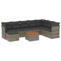 vidaXL 9-tlg. Garten-Sofagarnitur mit Kissen Grau Poly Rattan