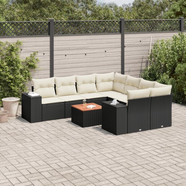 vidaXL 9-tlg. Garten-Sofagarnitur mit Kissen Schwarz Poly Rattan