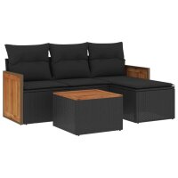 vidaXL 5-tlg. Garten-Sofagarnitur mit Kissen Schwarz Poly...