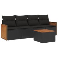 vidaXL 5-tlg. Garten-Sofagarnitur mit Kissen Schwarz Poly...