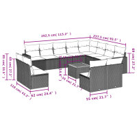 vidaXL 13-tlg. Garten-Sofagarnitur mit Kissen Schwarz Poly Rattan