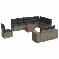 vidaXL 11-tlg. Garten-Sofagarnitur mit Kissen Grau Poly Rattan