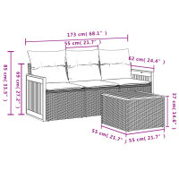 vidaXL 4-tlg. Garten-Sofagarnitur mit Kissen Grau Poly Rattan