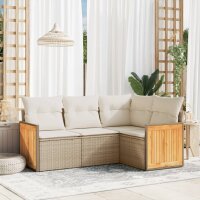 vidaXL 4-tlg. Garten-Sofagarnitur mit Kissen Beige Poly...