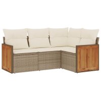 vidaXL 4-tlg. Garten-Sofagarnitur mit Kissen Beige Poly...