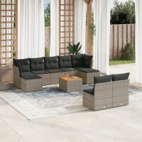 vidaXL 10-tlg. Garten-Sofagarnitur mit Kissen Grau Poly...