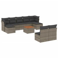 vidaXL 10-tlg. Garten-Sofagarnitur mit Kissen Grau Poly...