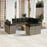 vidaXL 12-tlg. Garten-Sofagarnitur mit Kissen Grau Poly...