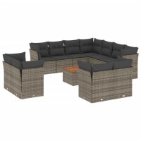 vidaXL 12-tlg. Garten-Sofagarnitur mit Kissen Grau Poly...